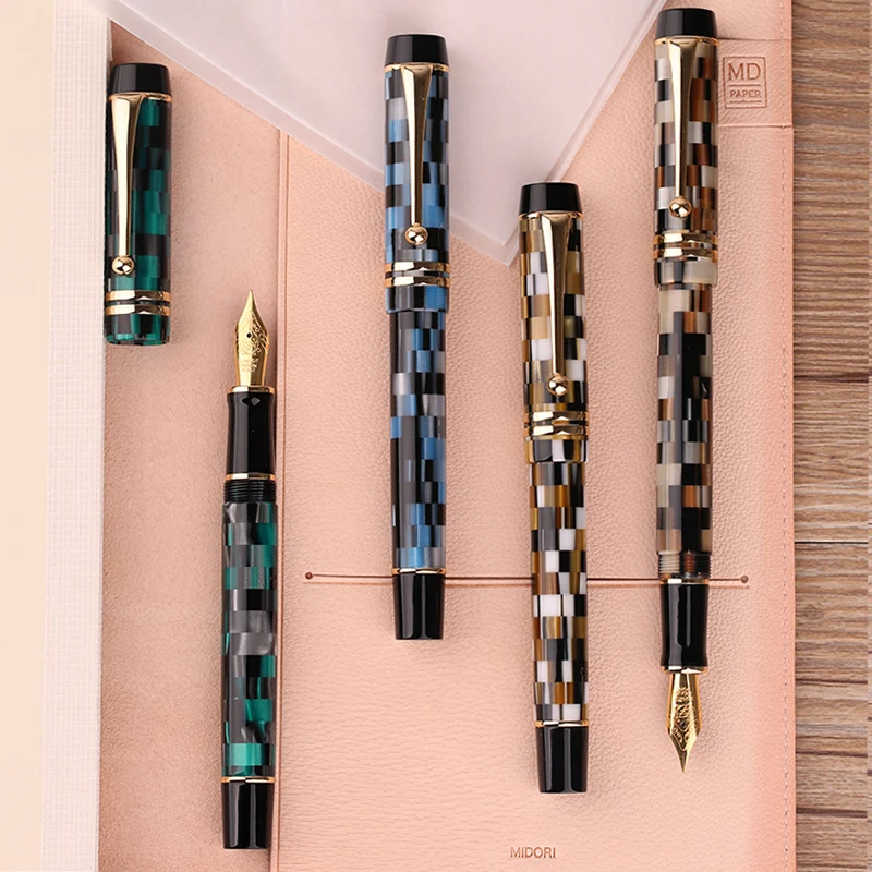 New Moonman M600 Celluloid Checkerboard Fountain Pen Germany Schmidt Fine Nib 0.5mm Excellent Fashion Office Writing Gift Pen