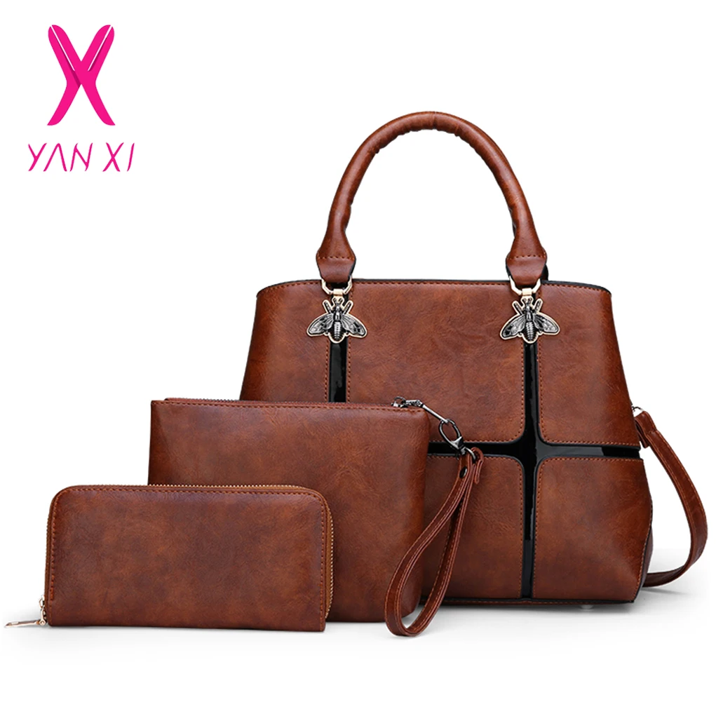 YANXI 3 комплекта композитная сумка женская Лоскутная на плечо Повседневная