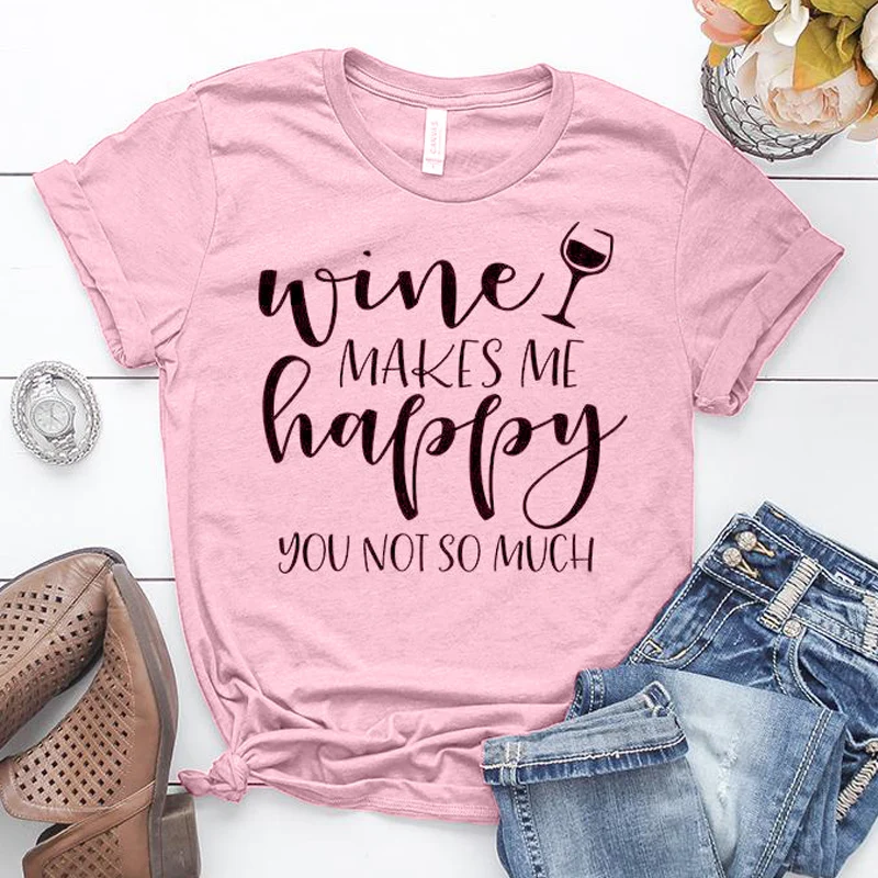 Забавная футболка Wine making Me Happy You Not So Much Повседневная летняя с вырезом лодочкой и
