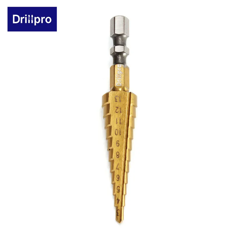 Drillpro 1 шт. 3-13 мм HSS титановое покрытие ступенчатое сверло электроинструменты твердосплавное сверло набор сверл для бурения по дереву Лидер продаж