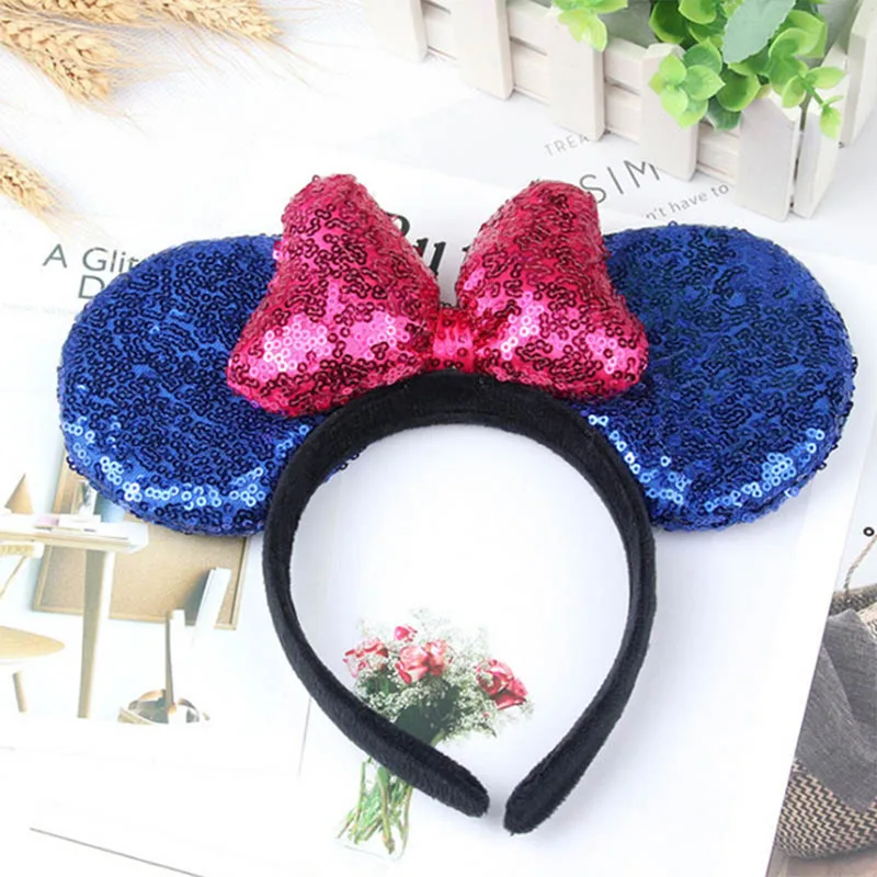 Disney интимные аксессуары уши Микки оголовье Минни стерео блёстки лук Микки Маус Девушка игрушечные лошадки модные вечерние платье - Цвет: F