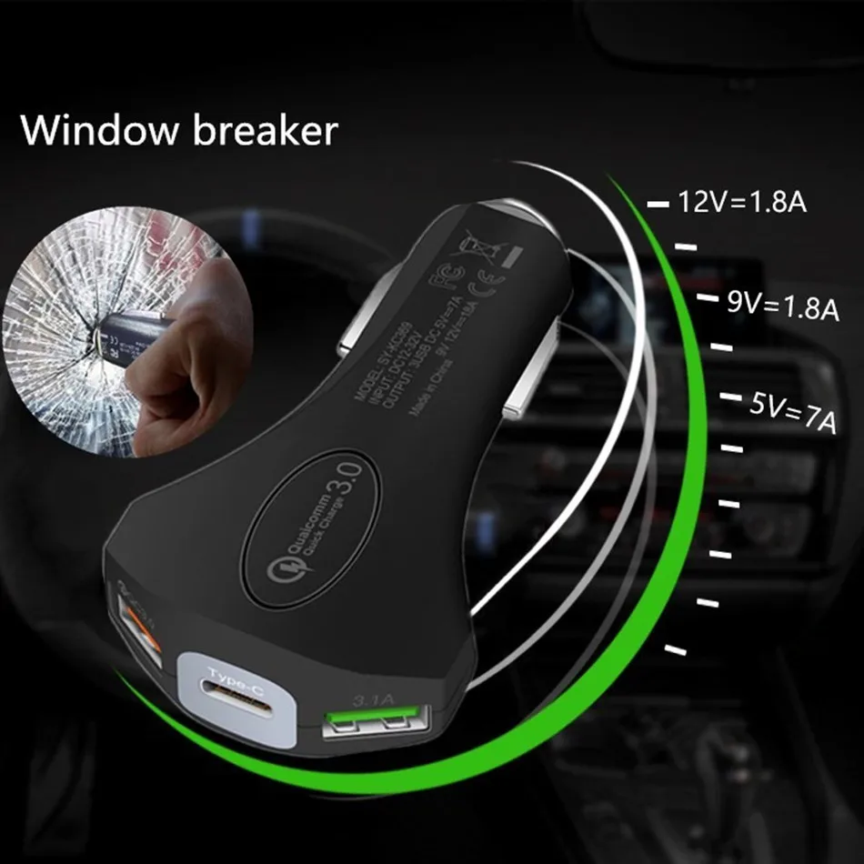 USB Car Charger Quick Charge QC 3.0 Fast Charging Adapter Dual USB Car-Charger For iphone Micro USB Type C Cable Phone Chargers