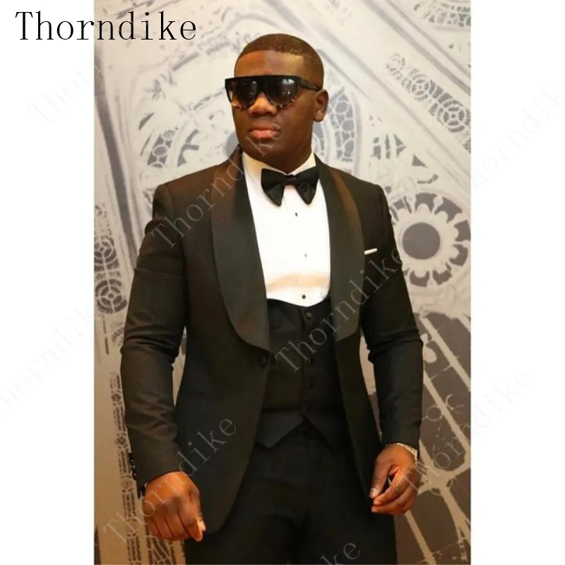 suits2 Thorndike, мужской свадебный костюм,, элегантный, 3 предмета, свадебное платье, темно-зеленый, курительная одежда, пиджак, брюки, жилет, мужской тонкий костюм - Цвет: suits2
