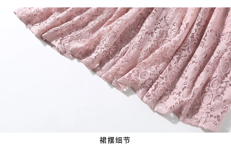

LUKAXSIKAX 2020 New Women Spring Summer Short Sleeve Dress High Quality Hollow Out Pink Lace Dress Elegant Slim Party Dresses
