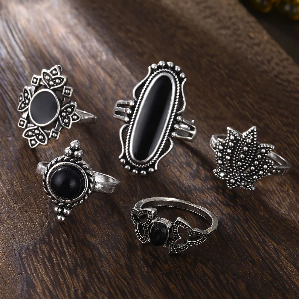 Boho, древний серебряный слон, комплекты колец на фалангу для женщин, новинка, Anillos, Ретро стиль, кристалл лотоса, опал, кольца на кончик пальца, Женские Ювелирные изделия