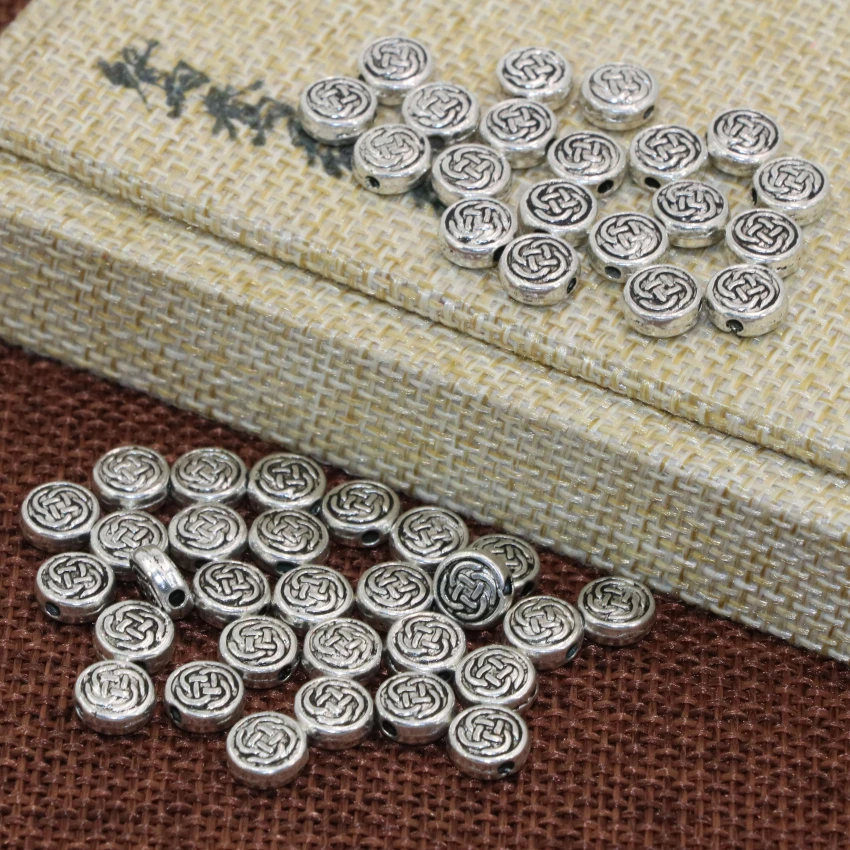 Новая мода 100 шт. тибетское посеребренное круглое колесо резные 7 мм разделители