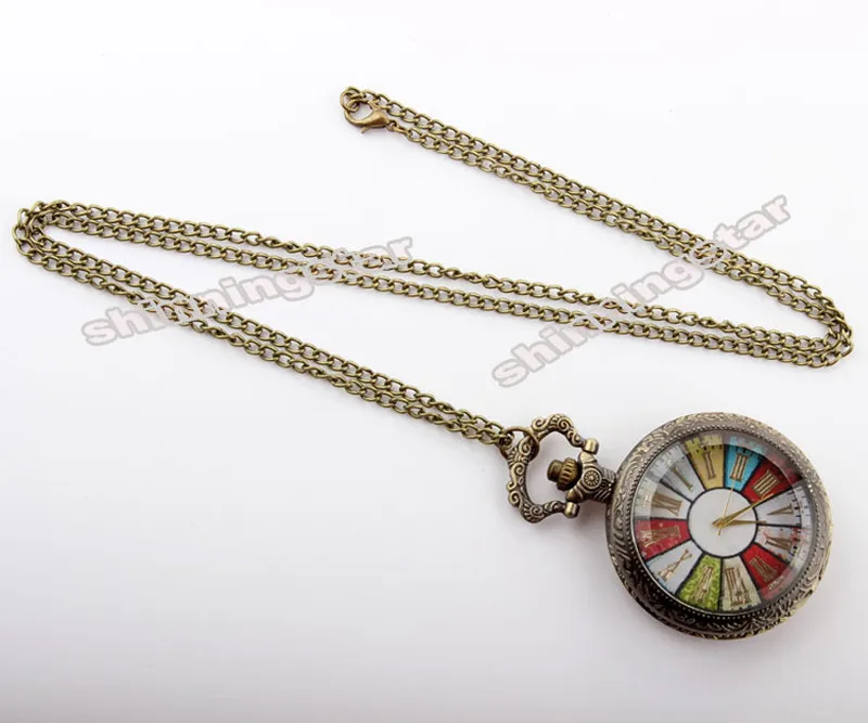 Винтажные цветные карманные часы с римскими цифрами кварцевые ожерелье брелок