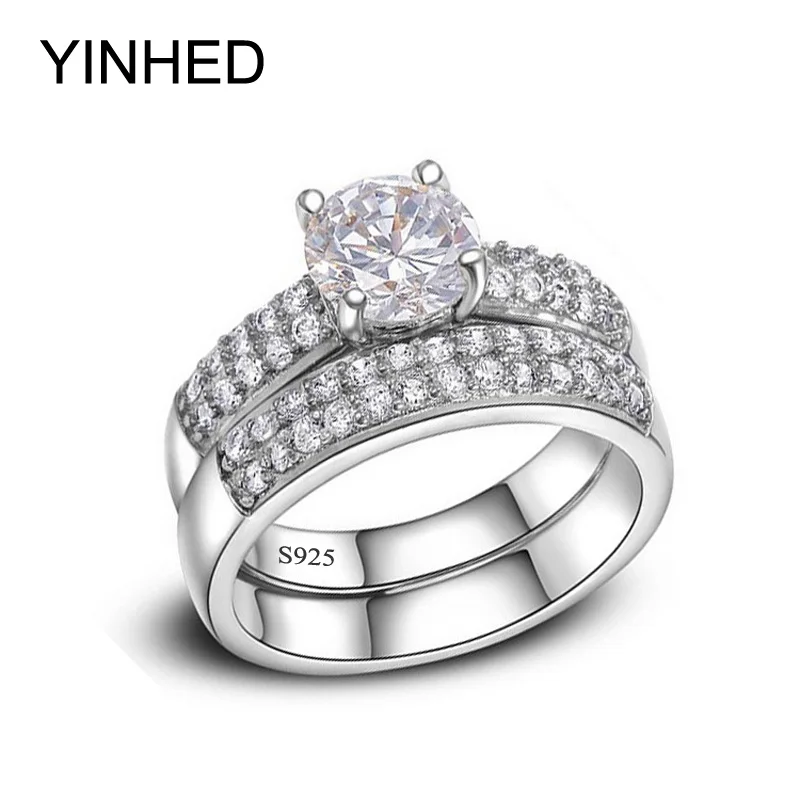 

Женское кольцо YINHED из серебра 100% пробы с фианитом 2 карата