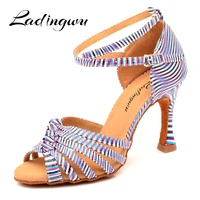 ladingwu dance shoes latin women color zebra texture pu salsa dance shoes yellow blue orange ballroom shoes dance women