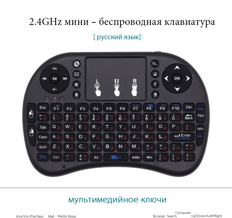 I8 английская, русская клавиатура 2,4G мини беспроводная клавиатура Air mouse с тачпадом для Android tv Box/Mini PC/Проекторы