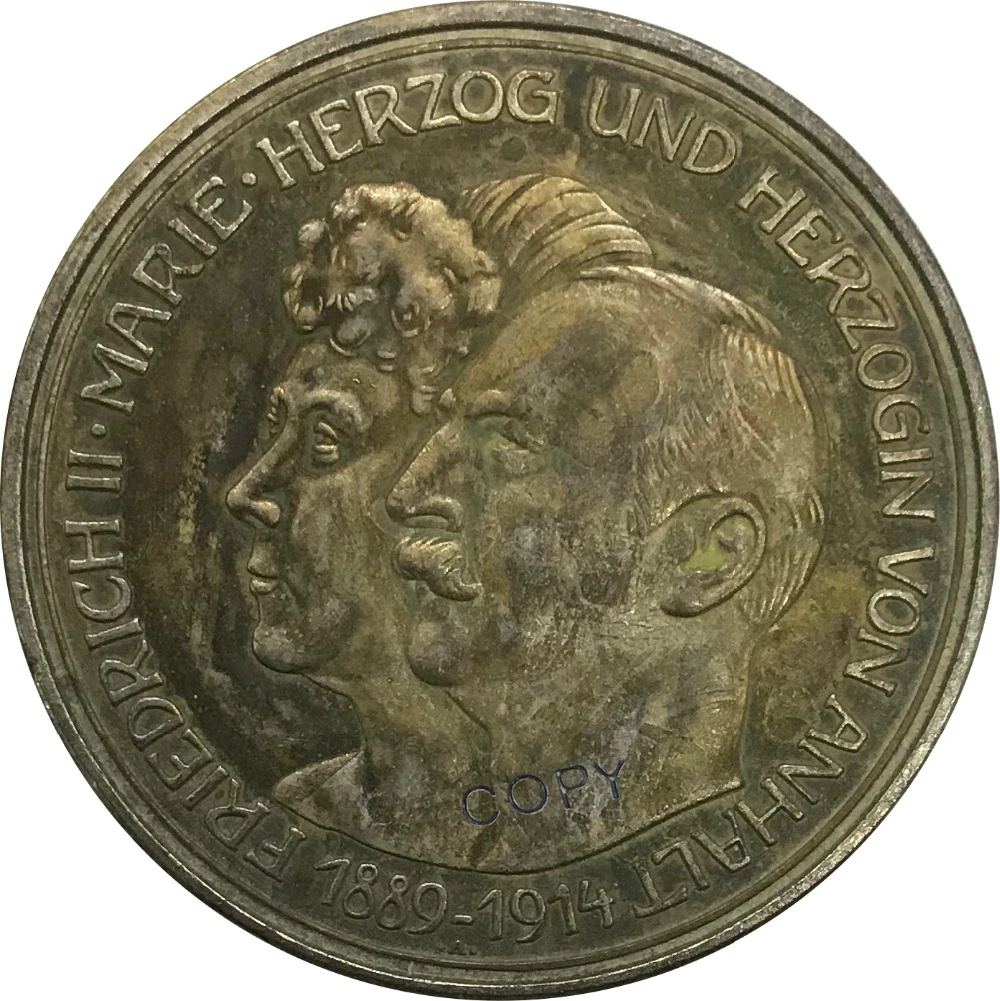 1914 Германия 5 Mark Cupronickel Посеребренная КОПИЯ монета|Безвалютные монеты| |
