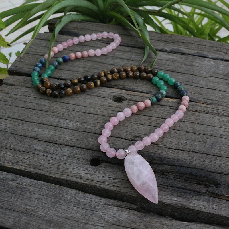 Бусины Из япапалы с розовым кварцем и тигровым глазом 8 мм 108 Мала ожерелье