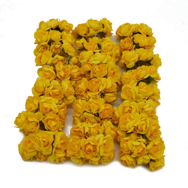 F14 Yellow 144 шт 3 см Многоцветный Искусственный Цветок Азалии бумажная Роза голова для украшения свадебной вечеринки дома DIY венки товары для рукоделия - Цвет: F14 Yellow
