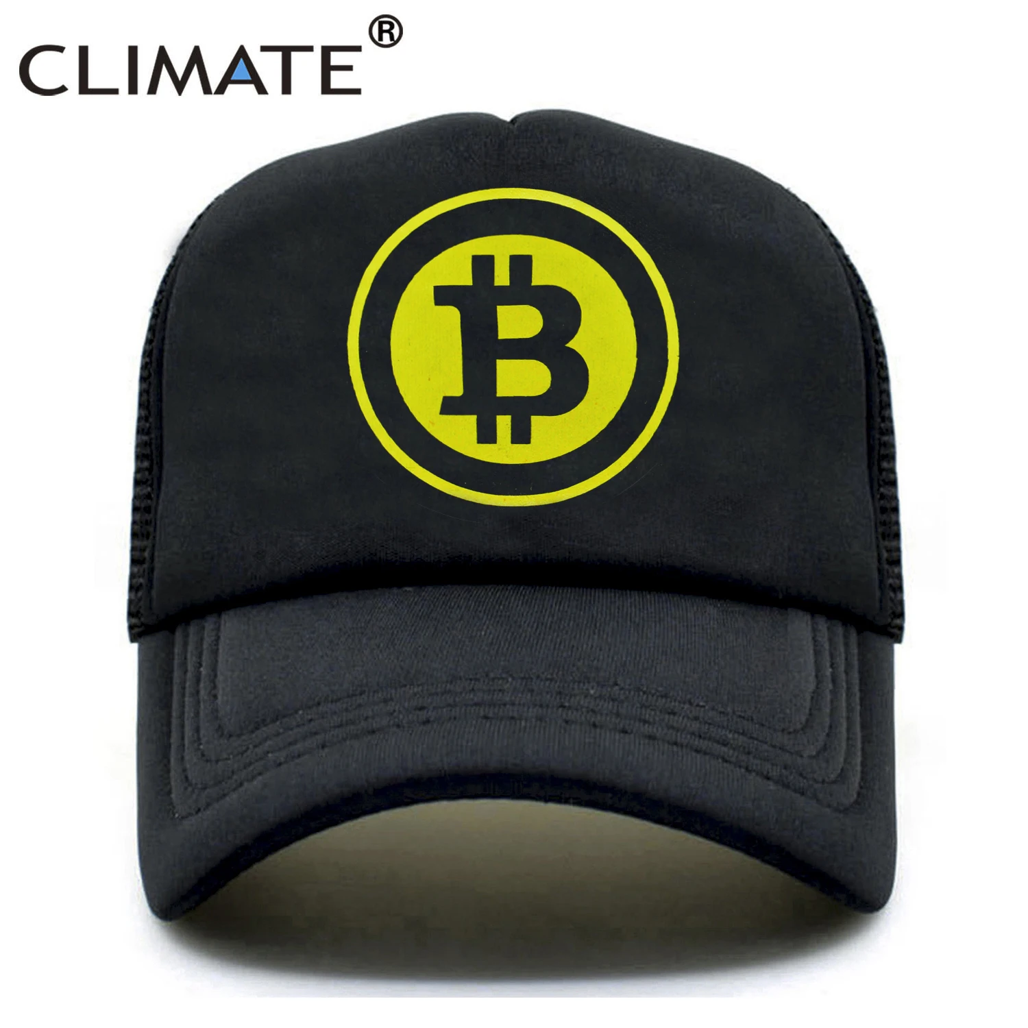 Климат Нью Для мужчин женщин Кепка Дальнобойщика шляпа BitCoin Бит монета добыча