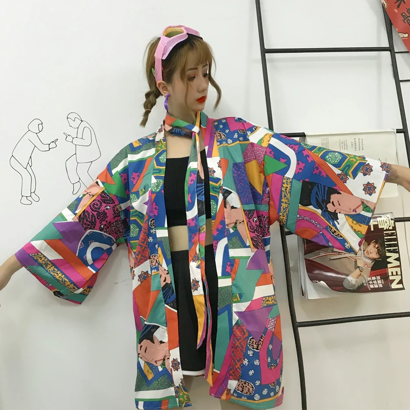 Летняя рубашка Ulzzang Харадзюку японское кимоно Женская Солнцезащитная куртка