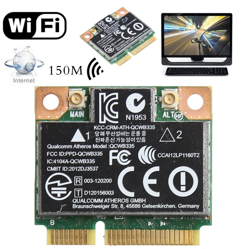 802.11b/g/n WiFi Bluetooth 4.0 Wireless Half Mini PCI-E Card For HP Atheros QCWB335 AR9565 SPS 690019-001 733476-001 | Компьютеры и
