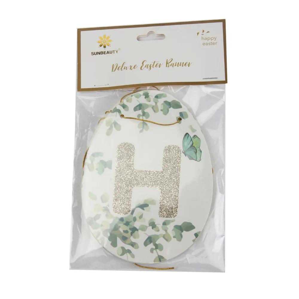Gold Festive Glitter Fun Egg Shape Happy Easter Banner Floral Sign Bunting Decor Spring | Дом и сад