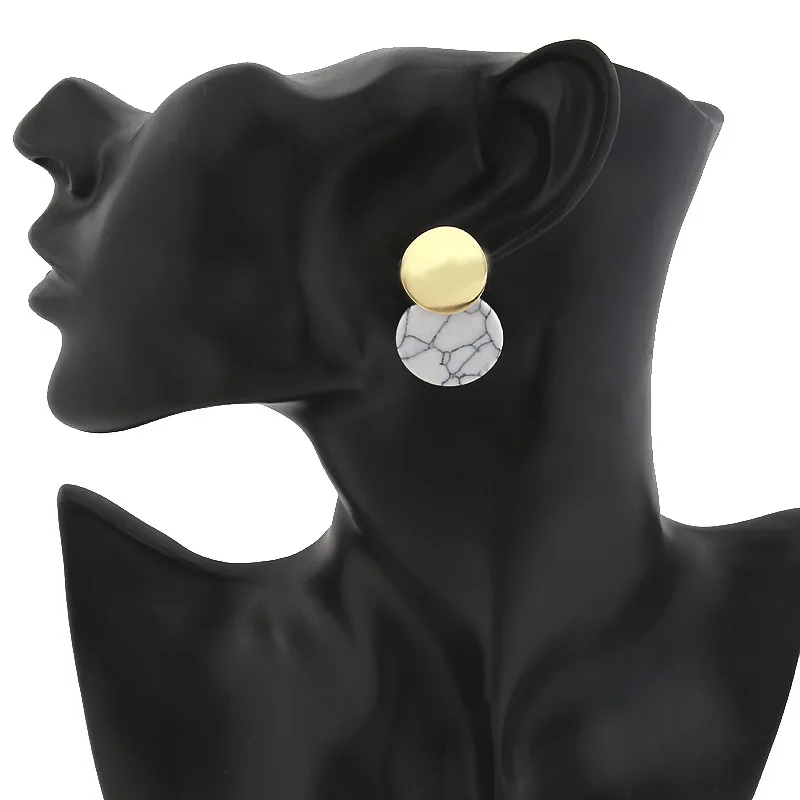 Hot New Women Earrings Stone Vintage Natural Marble Joker Stud Earring Classic Geometric Circular Fashion Popular 2E651 | Украшения и