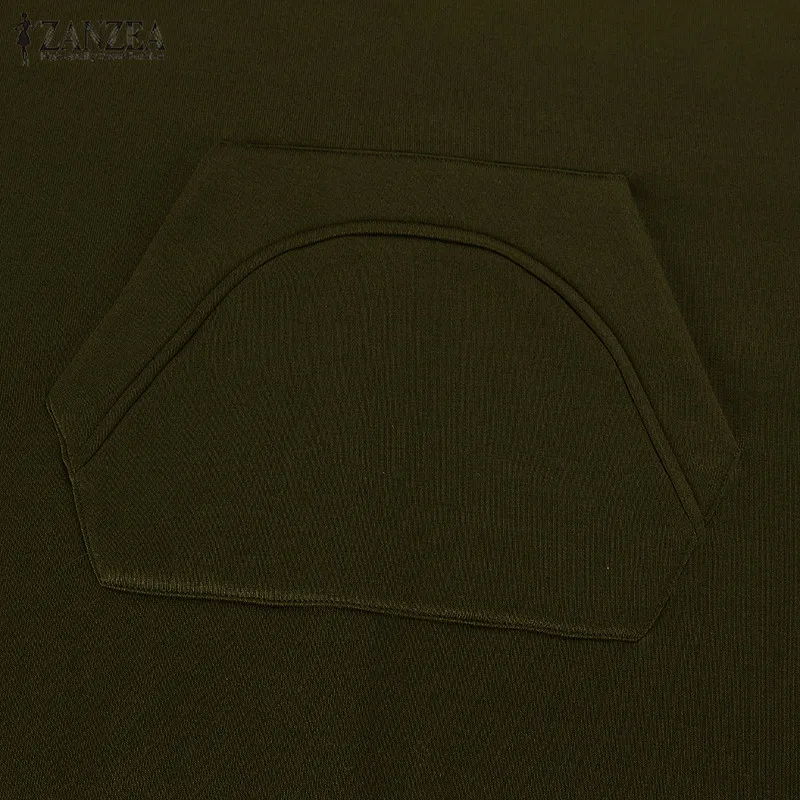 ZANZEA, Женская толстовка с капюшоном, длинный рукав, флис, сплошные карманы, неровный подол, длинный свитер, платье, худи, пуловер, Vestido размера плюс