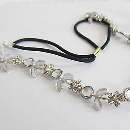 Белый/золотой женский эластичный ободок для волос со стразами и цветком