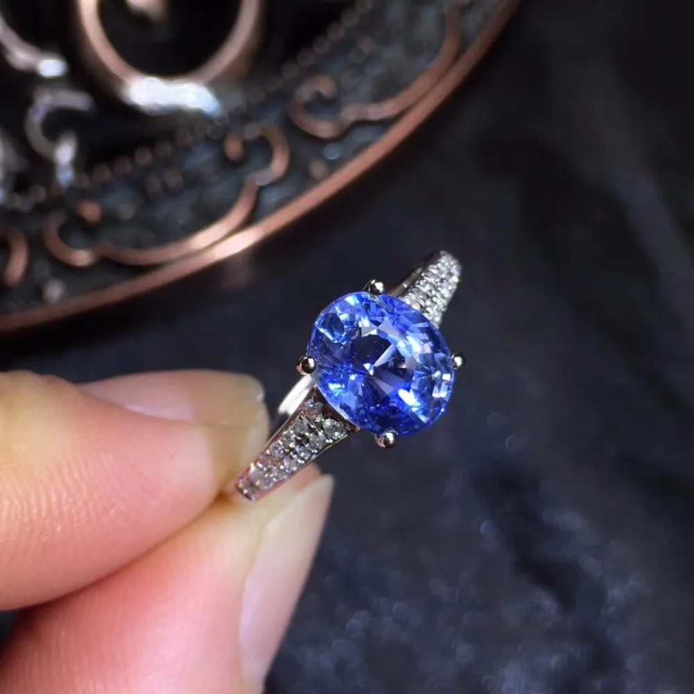 Ювелирные изделия Настоящее 18K 100% натуральный 2.39ct синий сапфир драгоценный