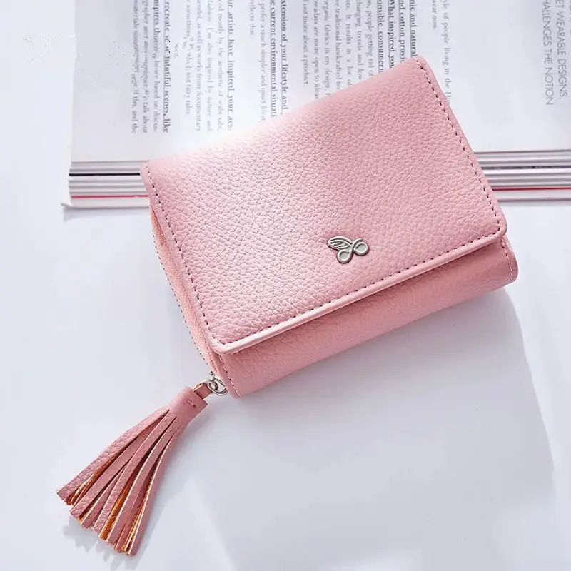 Женский мини кошелек с бантиком и кисточками карамельного цвета 2017|wallet purse|women