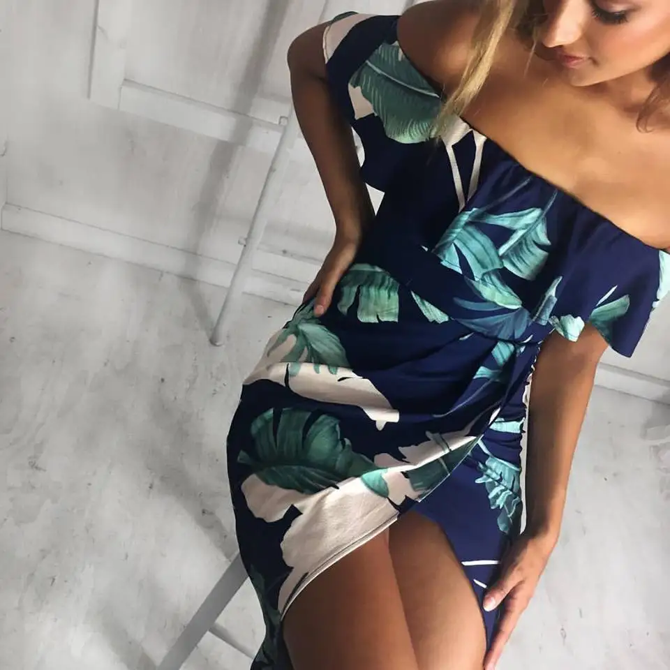 Для женщин Лето 2018 пляжные цветочный Boho платье Свободные Печать пикантные с