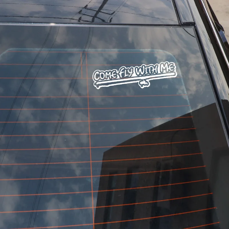 

QYPF 15.5CM*5.1CM Come Fly With Me High-quality Vinyl Decal Car Sticker Black Silver C15-2475