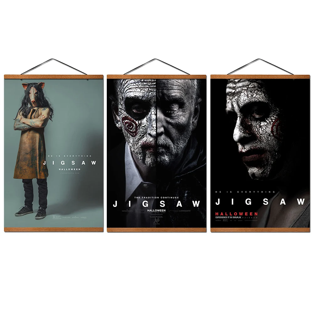 Фильм Jigsaw висит плакат прокрутки холст живопись с тиком дерево настенные