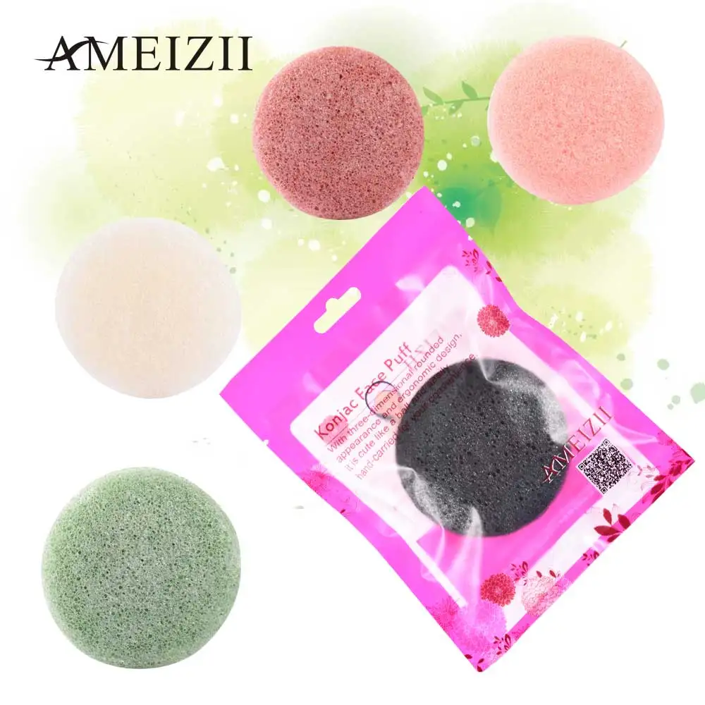 Круглая Коньячная губка AMEIZII 1 шт. косметическая для чистки лица натуральная