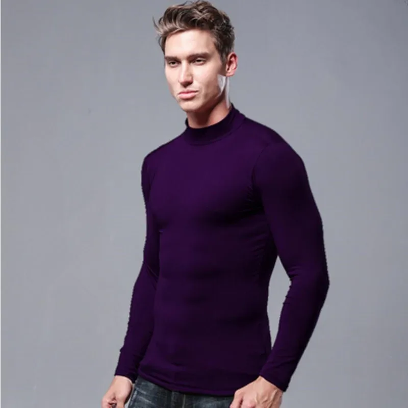 half T purple Мужская футболка мужская футболка футболки с длинными рукавами Модальная Термофутболка тонкая Облегающая водолазка футболка s мужской верх одежда Весна Белый - Цвет: half T purple