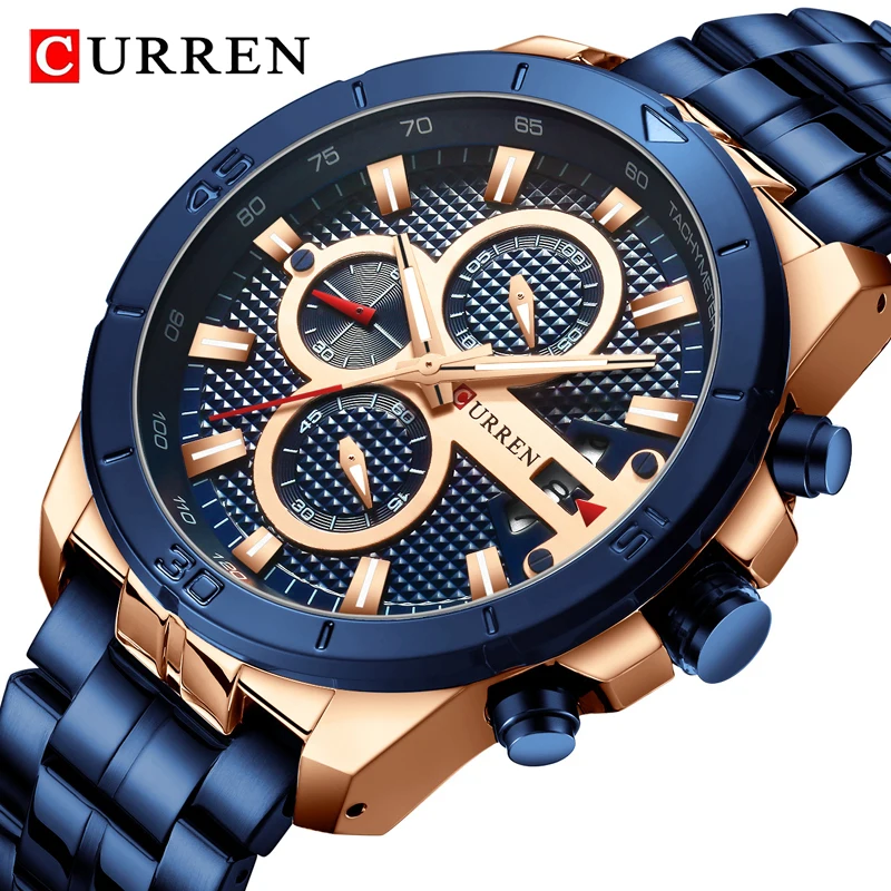 

2022 CURREN Brand Luxury Men Watch Stainless Steel Business Chronograph Mens Watches Fashion Blue Sport Wristwatch Analog Quartz