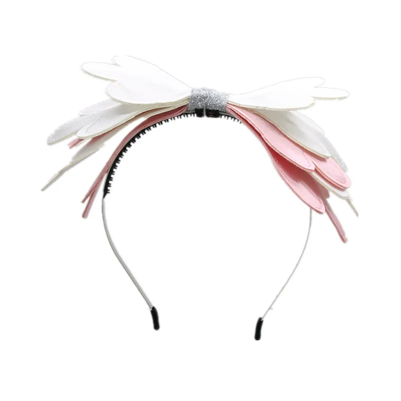 white lt pink Новинка, летняя металлическая лента в форме крыльев, с бантом, с зубами, черная и белая - Цвет: white lt pink