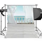 Фон для фотосъемки новорожденных с изображением песчаного пляжа голубого неба моря