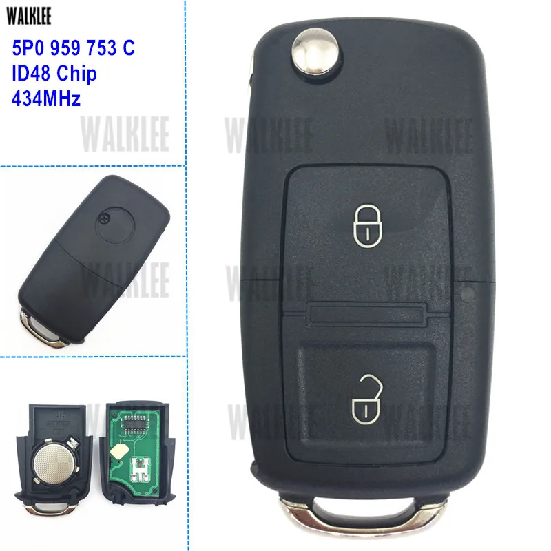 WALKLEE дистанционного ключа для сиденья/SKODA/VW/VOLKSWAGEN 5P0959753C/5P0 959 753 C/5PO 434 МГц с ID48 чип
