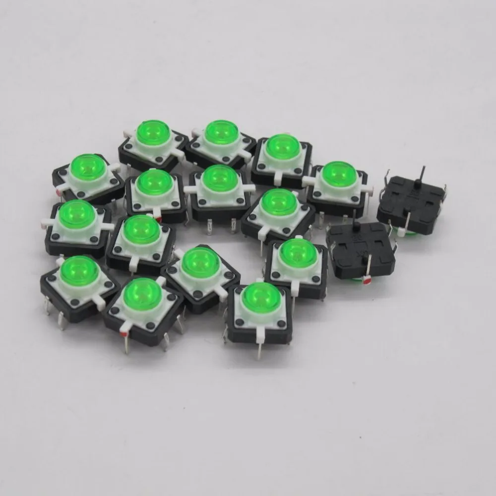 20 шт./лот зеленый 12x12 мм Переключатель тактовых выключателей с подсветкой