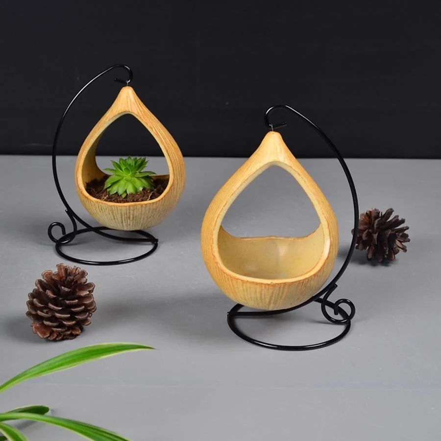 Wrought iron hook desktop home office gardening decoration Green plant hanging basket European frame geometr | Дом и сад