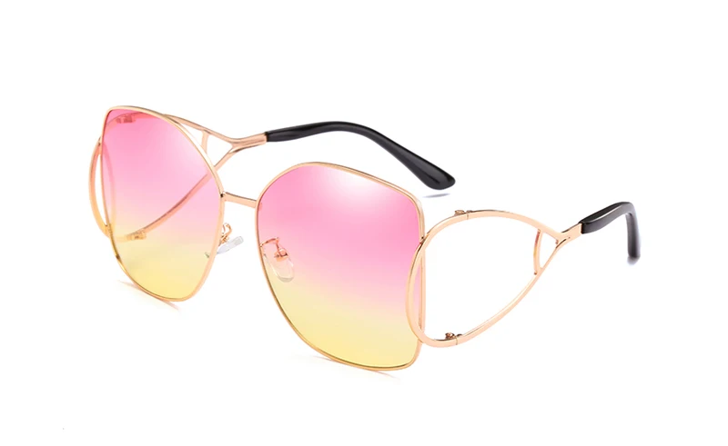 Gold w pink yellow LEIDISEN негабаритные Квадратные Солнцезащитные очки Для женщин моды, зеленый, розовый, коричневый, градиентные линзы, солнцезащитные очки для женщин выдалбливают UV400 оттенков - Цвет линз: Gold w pink yellow