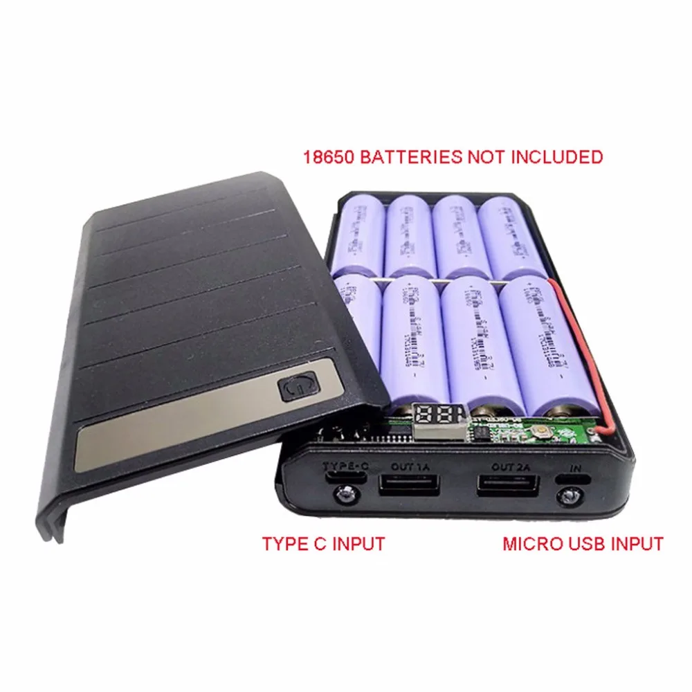2017 Type C вход 2 USB порта 8x18650 DIY портативный держатель батареи светодиодный дисплей