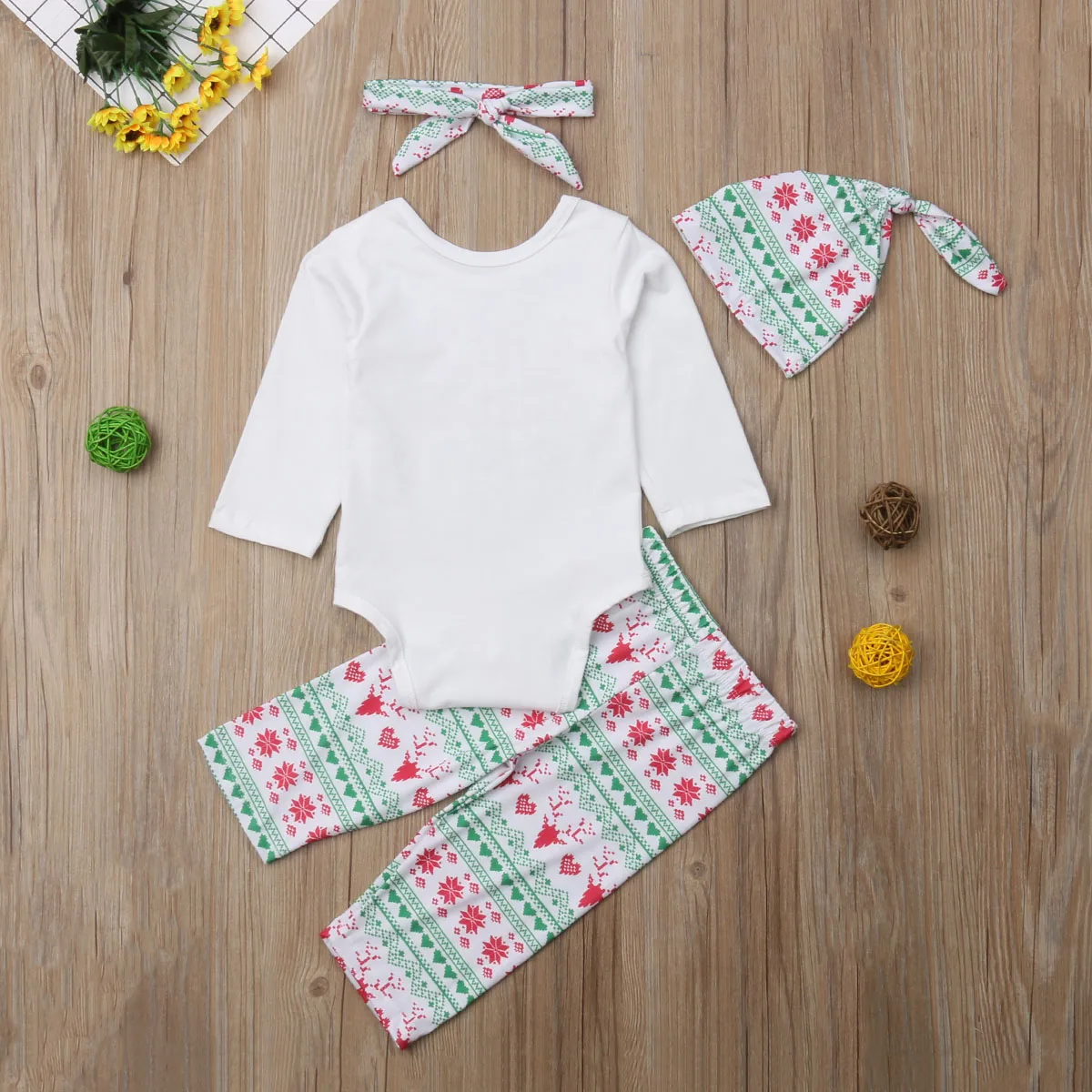 2018 Brand Little/Big Sister Matching Christmas Clothes Baby Girls Tops Romper+Pants Set | Мать и ребенок