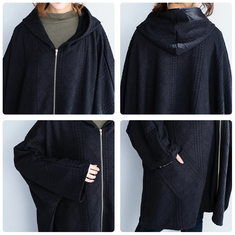 Осенняя куртка ARCSINX для женщин большие размеры 10XL 9XL 8XL 7XL 6XL 5XL черная с капюшоном
