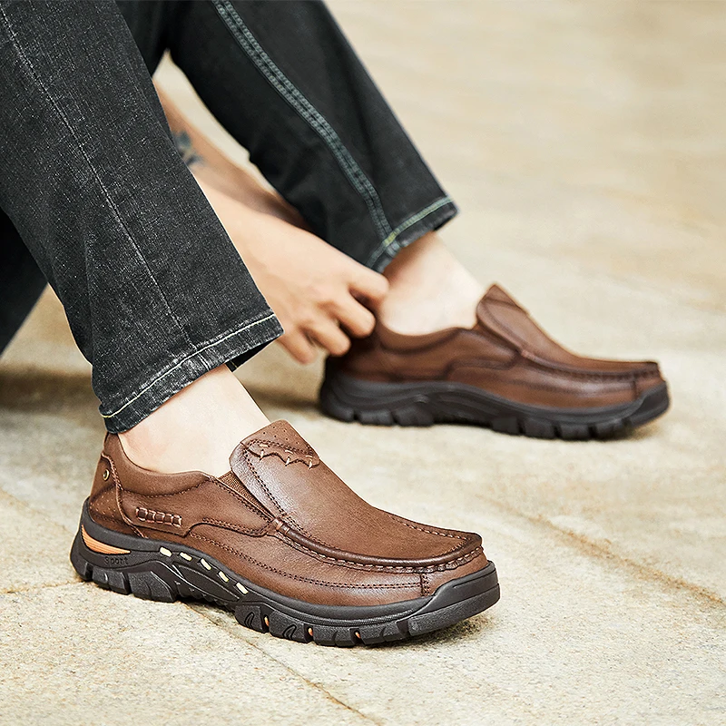 2019 New Genuine Leather Men's Casual Shoes Loafer Design Men Flat Footwear Slip On Mens Moccasin Business Formal | Обувь