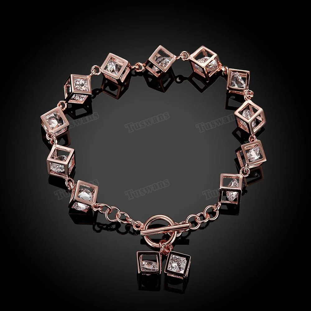 Женский браслет из серебра с фианитами розовое золото Ювелирное Украшение пробы