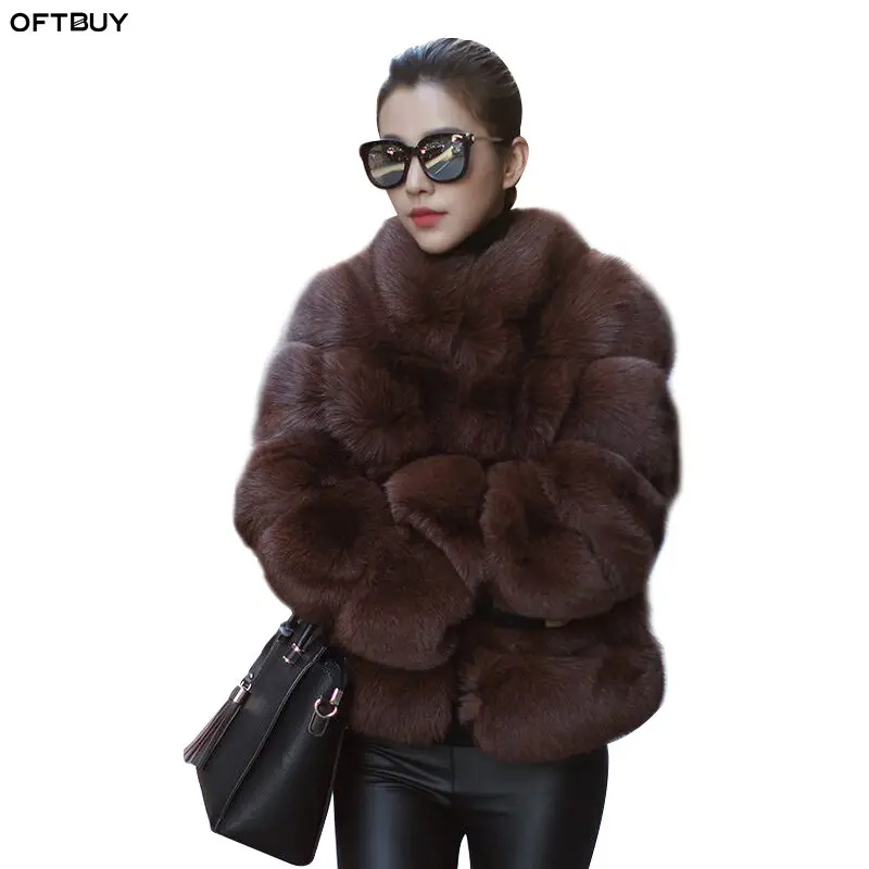OFTBUY/2019 зимняя куртка для женщин из натурального меха лисы пальто большая толстая