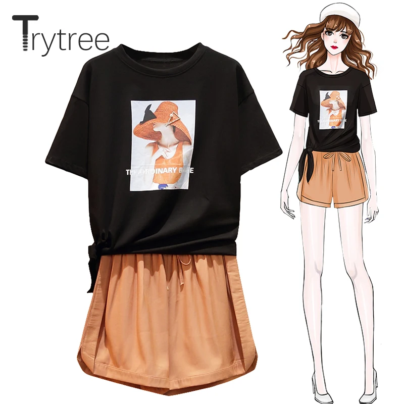 Trytree летний женский костюм из двух предметов Повседневное с О образным вырезом