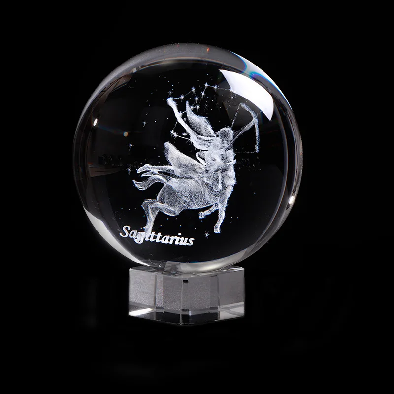 With crystal base Знаки зодиака Стрелец Кристалл 3D шар ручной работы для дома декоративные светодиодные фонари фантастический стеклянный шар сувениры Созвездие - Color: With crystal base