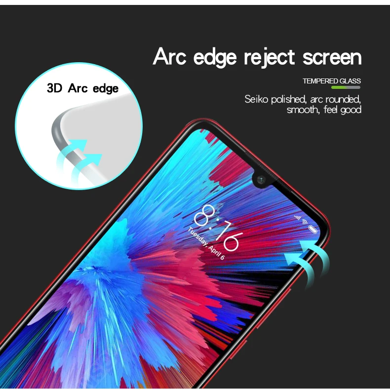 For Xiaomi Redmi Note 7 7S Tempered Glass 3D Curved Full Covered Screen Protector Note7 Note7S Protective Film LCD Guard | Мобильные