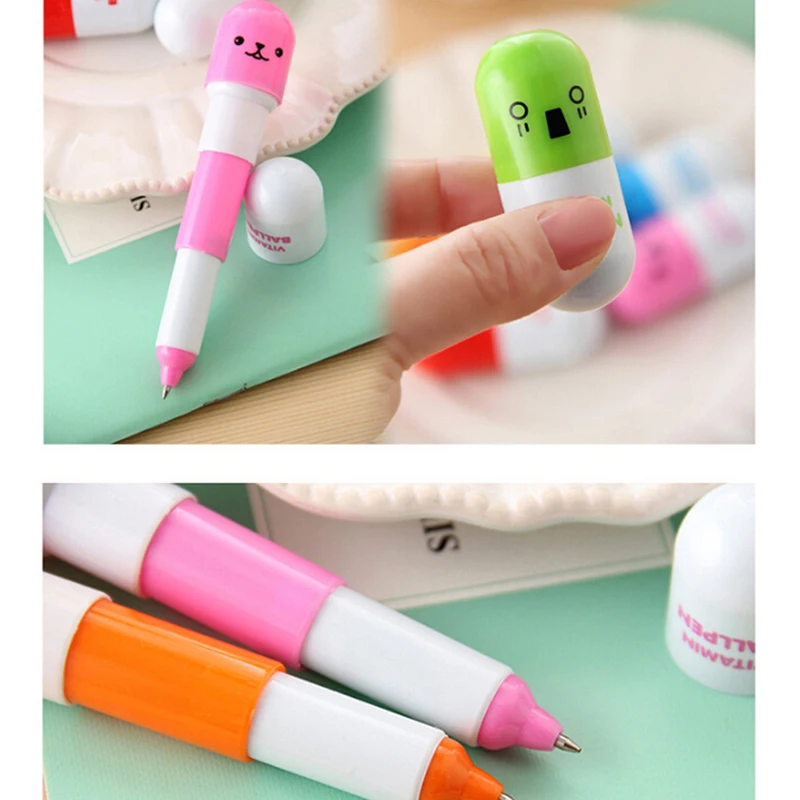 

6 Pcs/lot Cute Kawaii Telescopic Ballpen Novelty Ballpoint Pen Vitamin Capsule Ballpen Office Accessories School Supplies