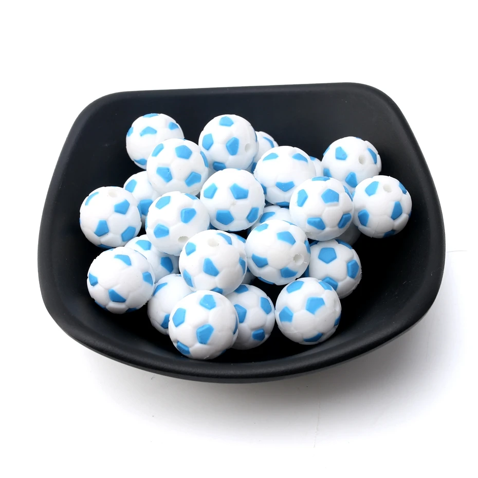 Let's Make BPA Free 5pc Football Soccer Silicone Beads For Pacifier Clips DIY Girls Cute Teething Toys Gifts Silicone Bead