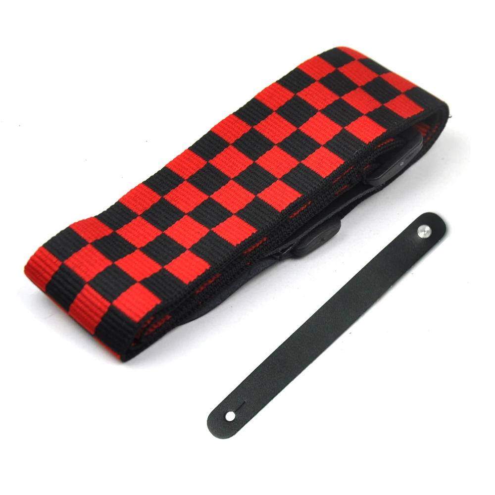 

Red Cotton Check Leather Head Guitar Strap 2" Wide + Leather Guitar Head Stock Strap